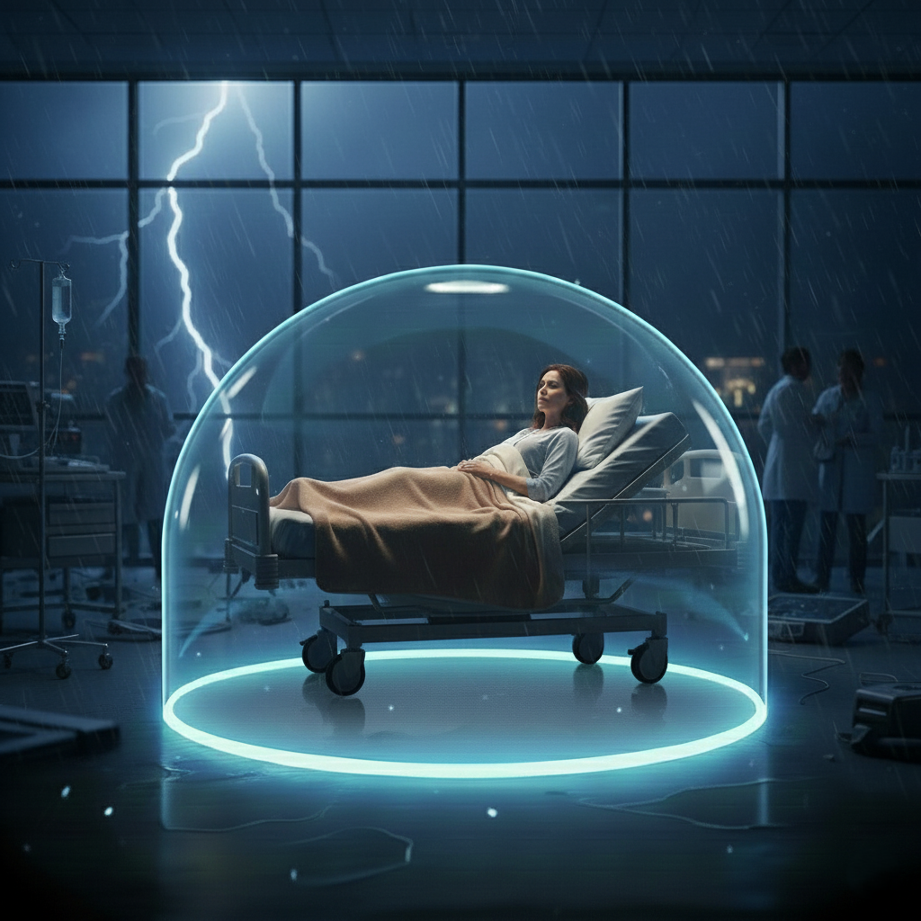 Patient in Schutzkuppel im Krankenhaus w&auml;hrend einer Notfallsituation