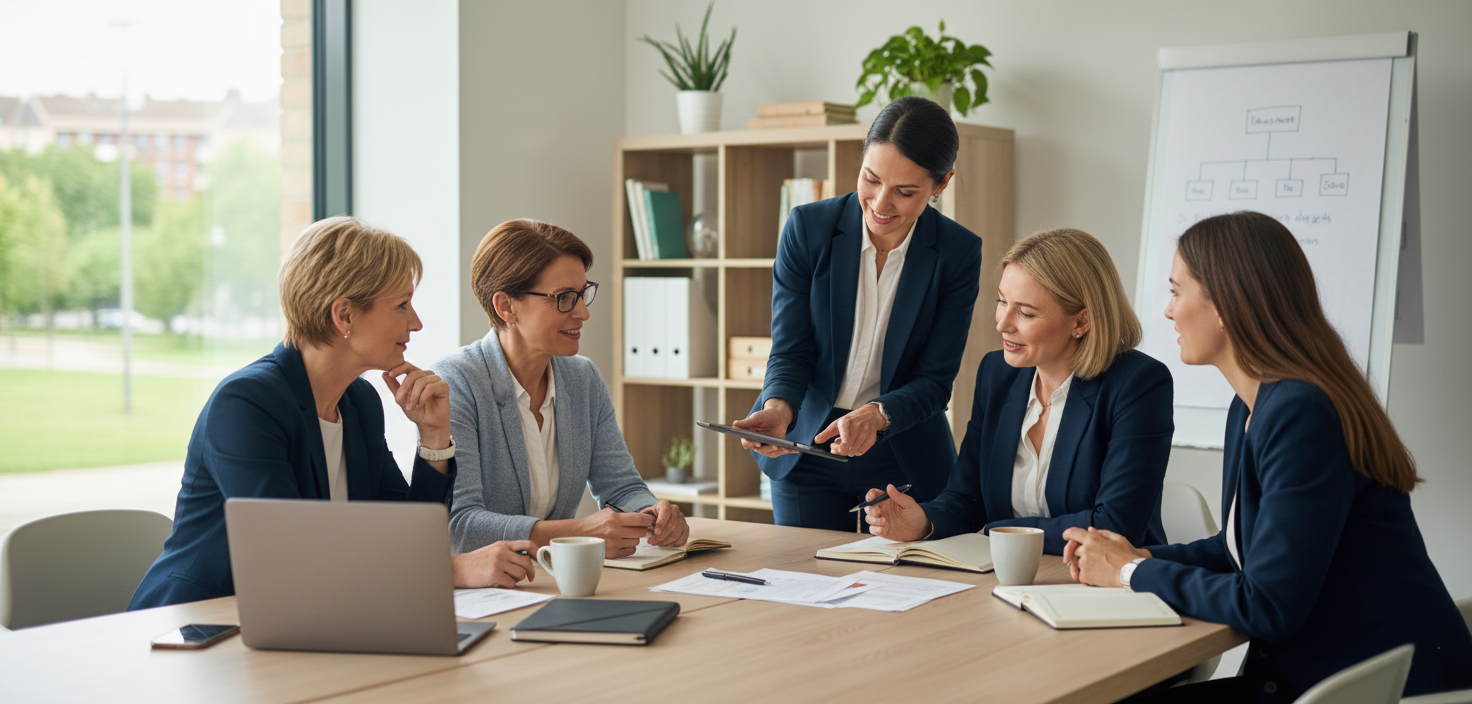 Team bespricht eine Kundensituation gemeinsam im modernen Besprechungsraum